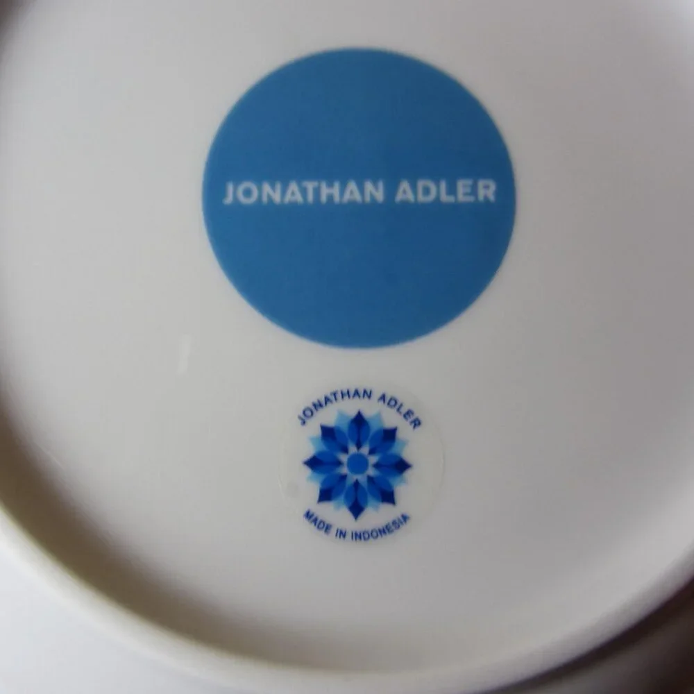 Jonathan Adler silver & blue greek key bowls- pair of 2 (W5103)